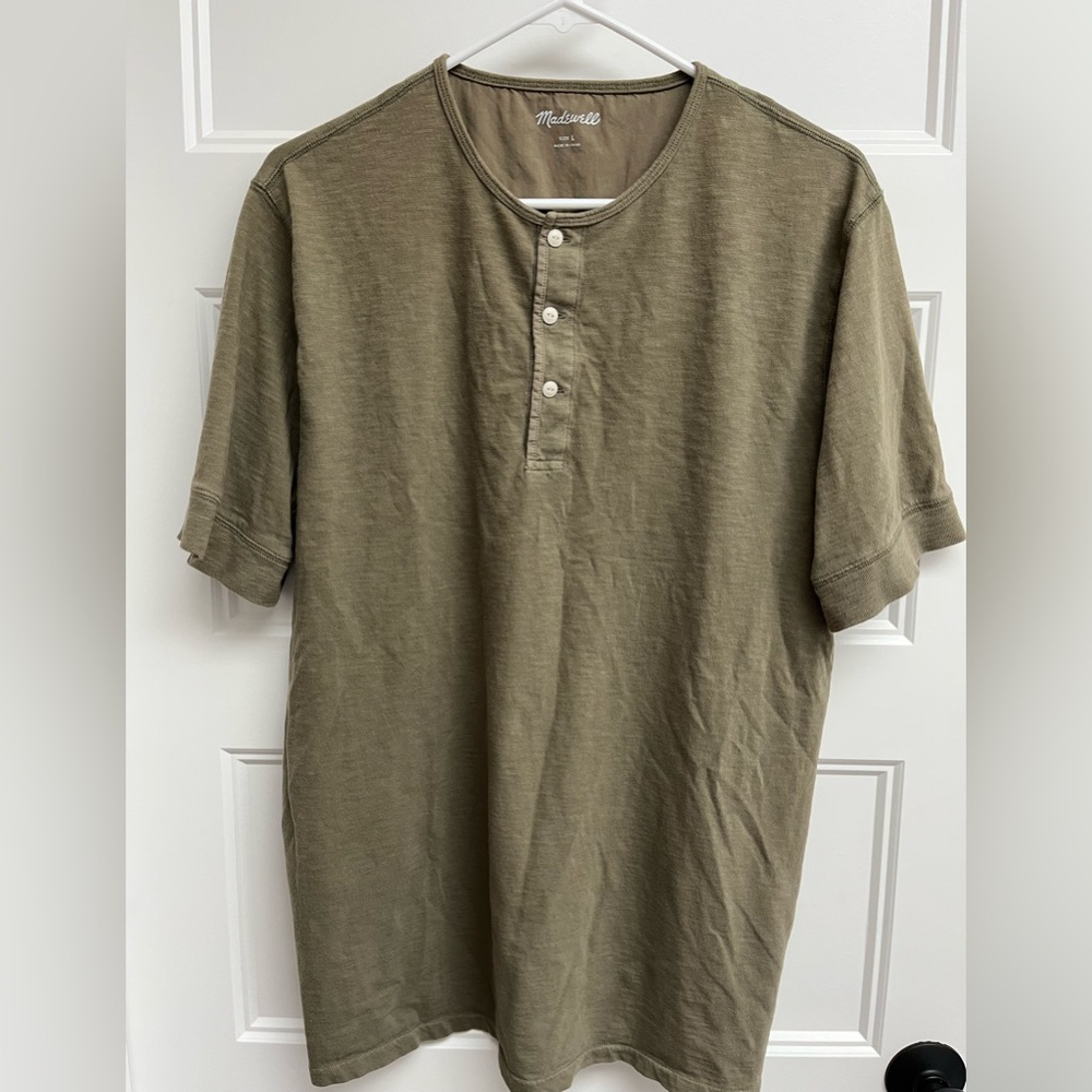 Madewell, short sleeve henley tee in olive green